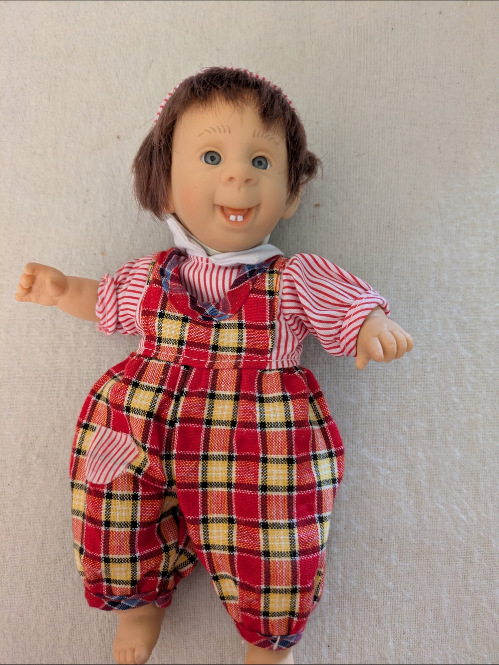Vintage 90s Gi-Go Doll, Funny Face, Boy In Plaid Overalls
